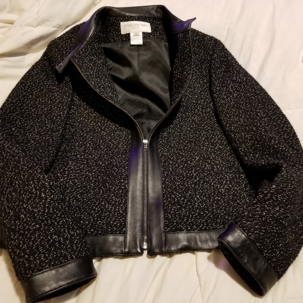 Moto Twead Leather Trim Jones New York Jacket